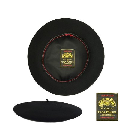 Basque beret Elosegui black super-luxury